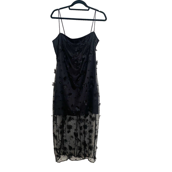 Maeve Sleeveless Mesh 3D Flower Slip Midi Dress Sz 12 Black Whimsigoth Fairy - Picture 3 of 8